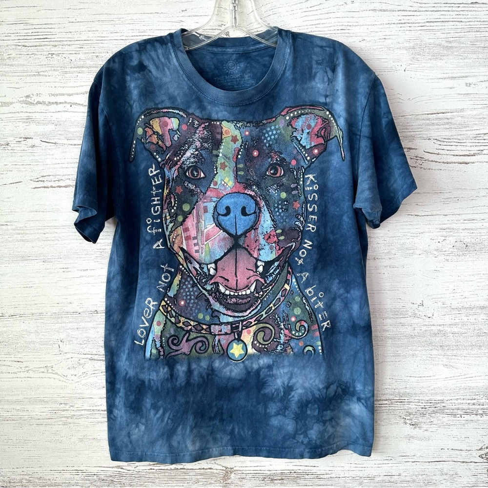 *3/$20* THE MOUNTAIN Dog Tie Dye Boho Multicolored “Lover Not A Fighter” Tee M